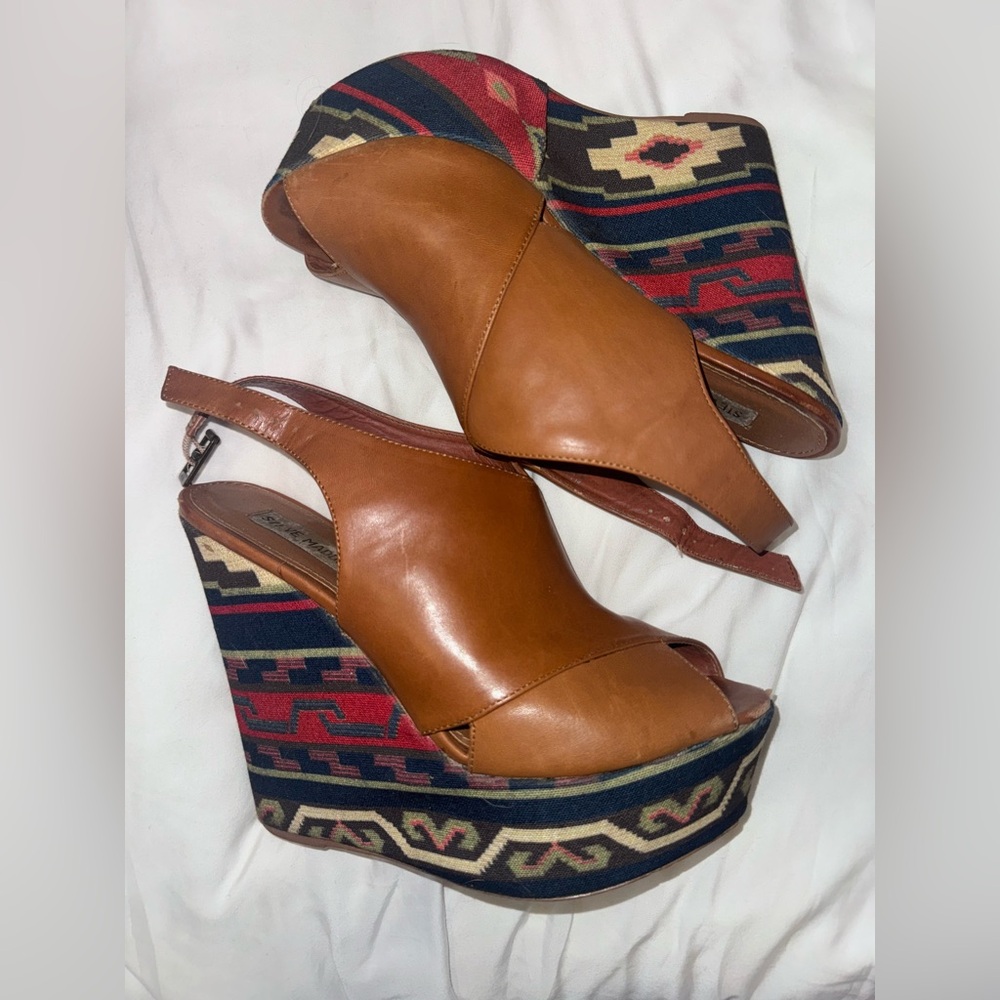 Steve Madden “Elissa” Leather Tribal Wedge Sandals
